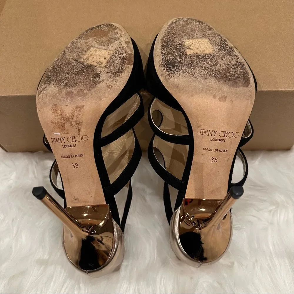 Jimmy Choo Tida Suede Cutout Sandals in Black Suede